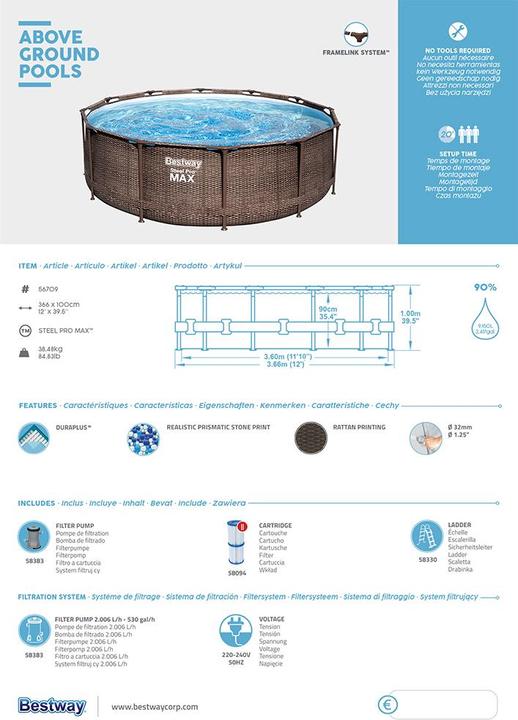 Actual product image Bestway Steel Pro Max Pool Set Deluxe (Ø 366 x 100 cm)