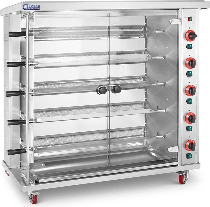 Produktbild Royal Catering Gas-Hähnchengrill 5 Spiesse mit Beleuchtung und Rädern 5 x 5 kW Edelstahl