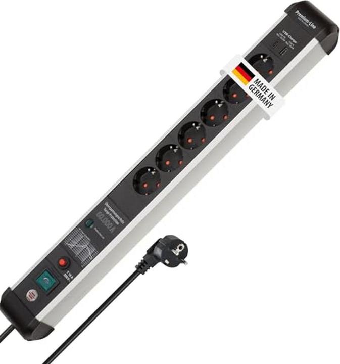 Produktbild Brennenstuhl 1391010620 Steckdosenleiste mit Schalter Silber-Schwarz Schutzkontakt 1 St. (6x, CEE 7/3, 3 m)