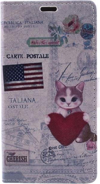 Actual product image MU Style Leather case with USA flag and cat (DTEK60)