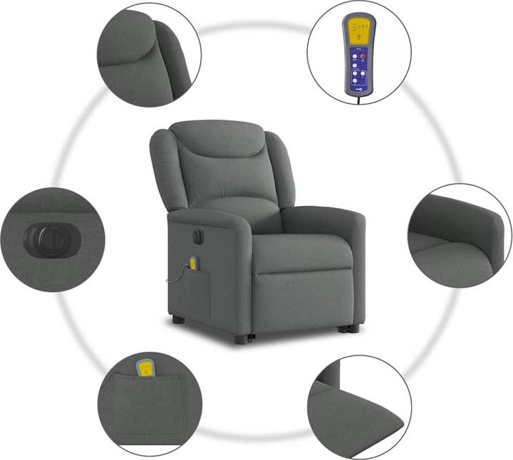 Produktbild vidaXL Elektrischer Massagesessel mit Aufstehhilfe Dunkelgrau Stoff