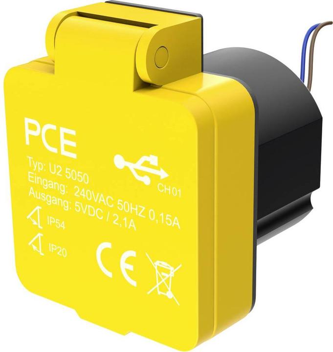 Actual product image PCE U25050 Surface-mounted socket outlet with USB charging output IP54 Yellow
