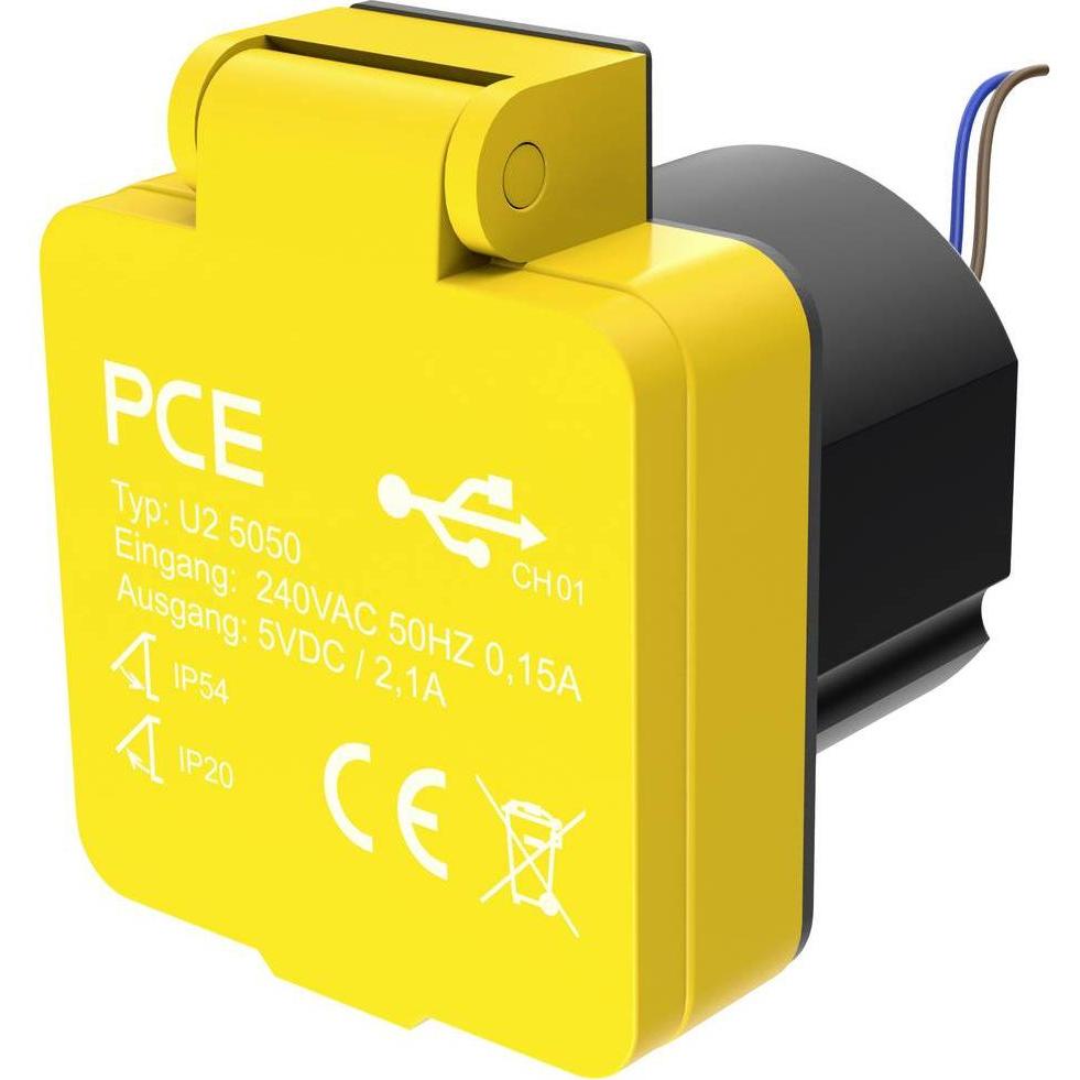 PCE, Steckdose, U25050 Aufputz-Steckdose mit USB-Ladeausgang IP54 Gelb