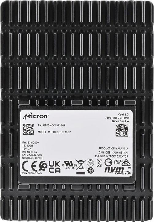 Actual product image Micron 7500 PRO 15360GB U.3 TCG-Opal SSD (15360 GB, 2.5")