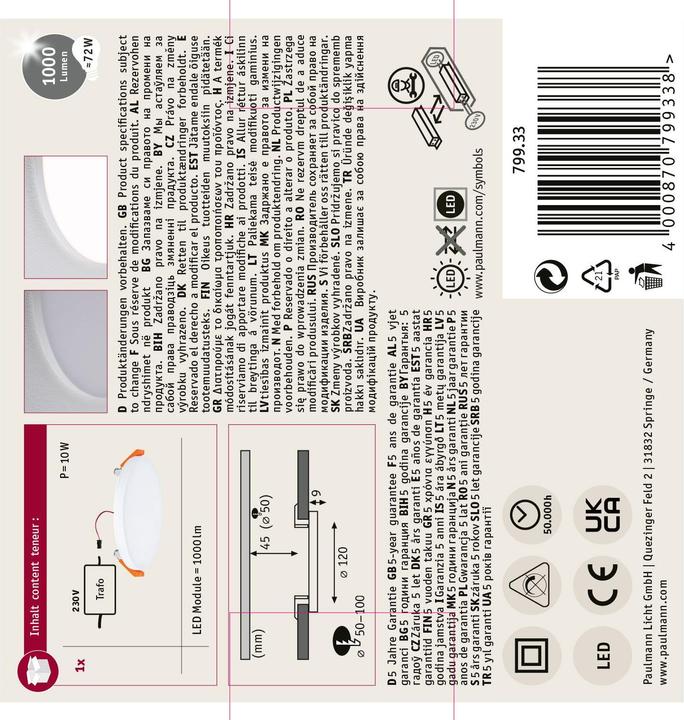 Produktbild Paulmann Einbaupanel Veluna VariFit Edge (1000 lm)