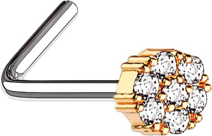 Produktbild Star Piercing Nasenstecker gewinkelt rosegold Blume mit Kristall (Messing, Chirurgenstahl 316L)