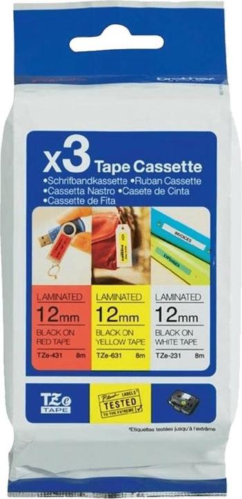 Immagine prodotto Brother Multipack TZe-31M3 (1.20 cm, Giallo, Rosso, Nero, Bianco)