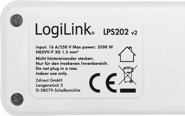 Actual product image LogiLink socket strip (6x, CEE 7/3, 1.50 m)