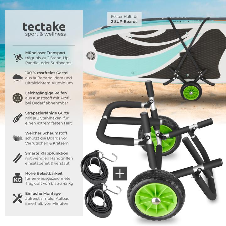 Image du produit tectake Chariot de transport pour planche de surf WaveWheel, pliable, pour 2 planches