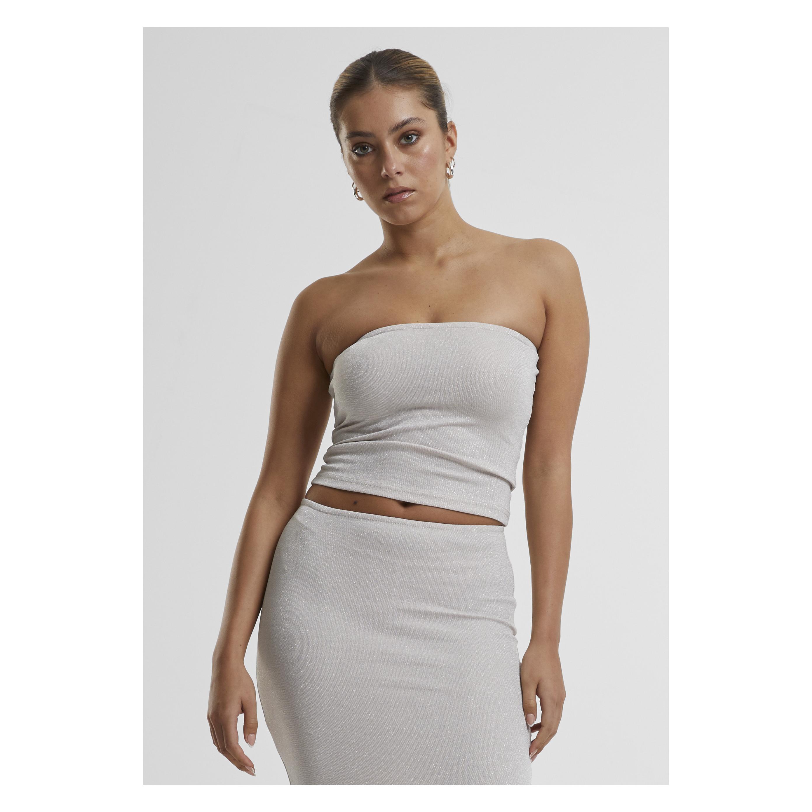 Urban Classics, Damen, Shirts, Ladies Glitter Bandeau - 178373, Weiss, (M)