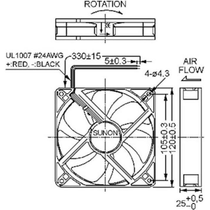 Thumbnail - Sunon EEC0251B2-000U-A99 Axiallüfter 12 V/DC 157.97 m³/h (L x B x H) 25 x 120 x (25 mm), PC Lüfter, Schwarz
