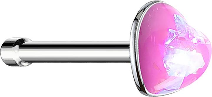 Produktbild Star Piercing Nasenstecker gerade silber mit Opal Herz pink (ohne Messing, Chirurgenstahl 316L)