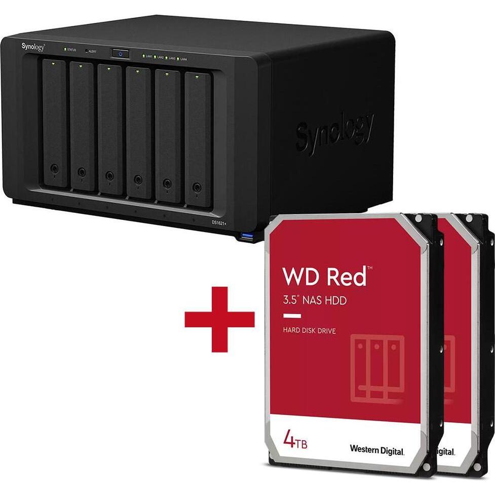 Synology DiskStation DS1621+ 6 Einschübe NAS-Server Leergehäuse + 2x WD Red SATA 3.5"" HDD 4TB Festp