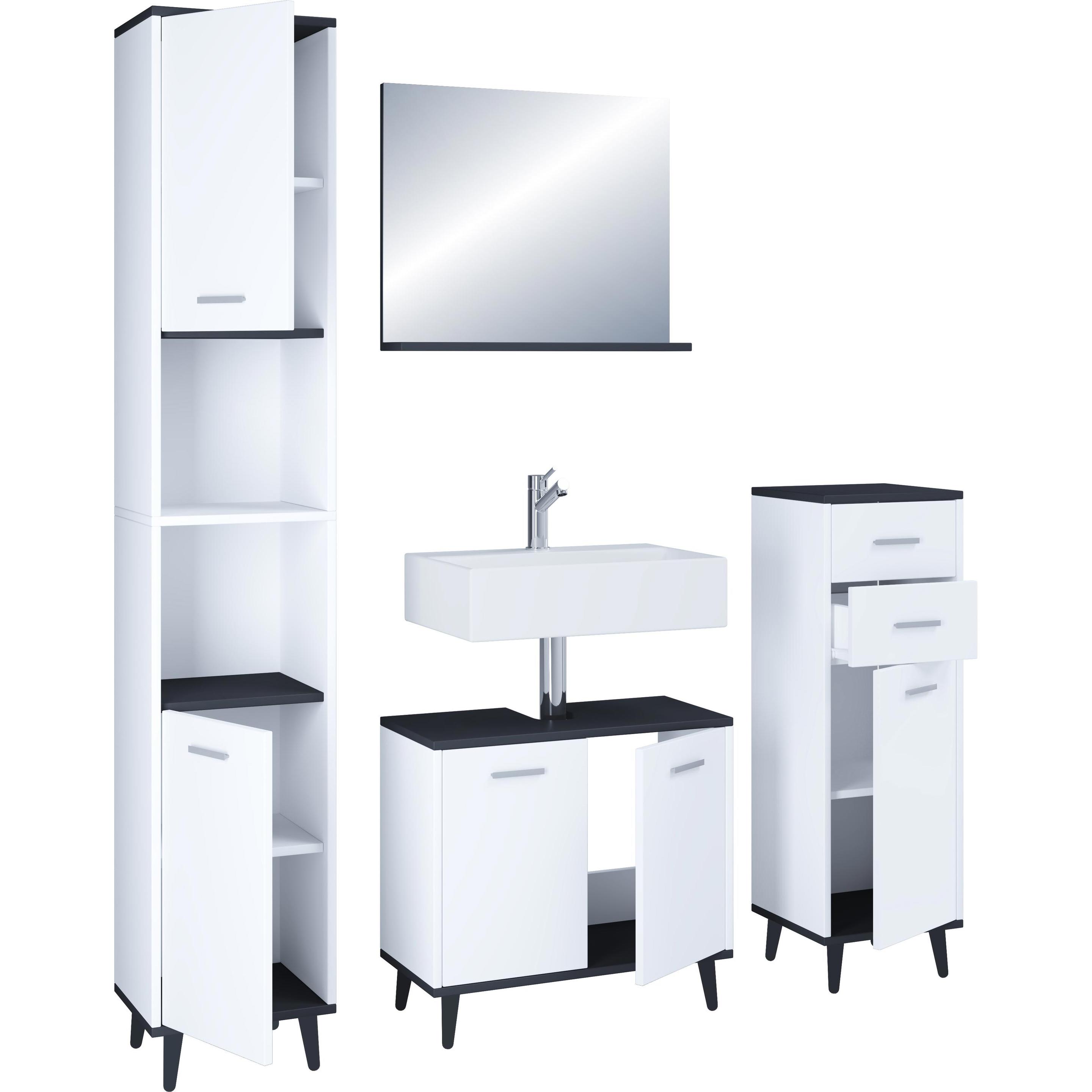 VCM, Badmöbelset, 4 tlg. Badmöbel Set Landos mit Schublade & Drehtüren