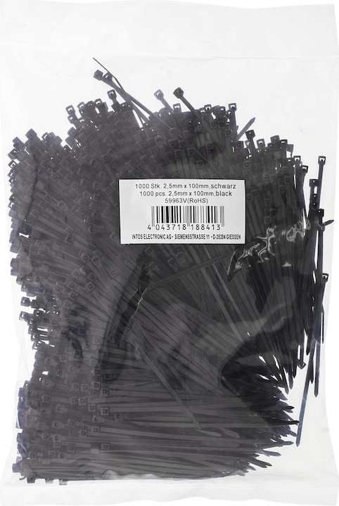 Actual product image InLine Cable tie, length 100mm, width 2,5mm, black, 1000 pieces, bulk (Plastic cable ties, 100000 mm, 1000 pcs.)