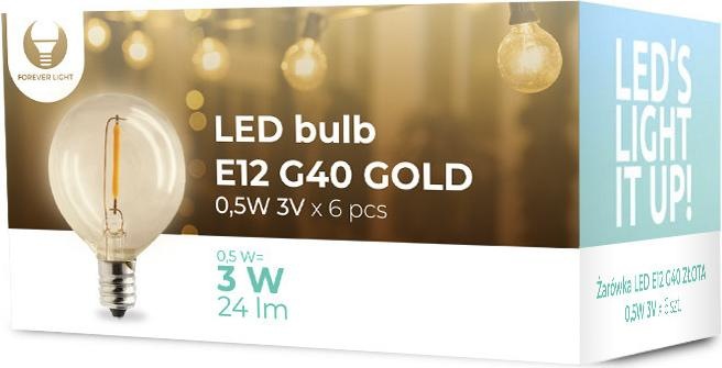 Forever Light LED Bulb E12 G40 0.5W 3V 24lm gold 6pcs (E12, 24 lm, 6 x)