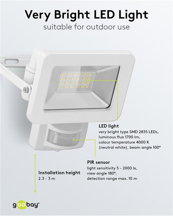 Actual product image Goobay LED outdoor spotlight, 20 W, with motion detector (1706 lm, IP44)