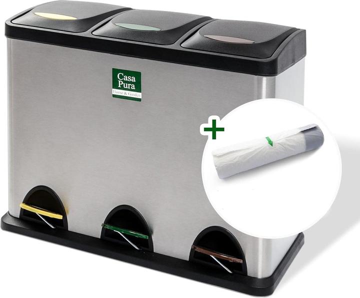 Actual product image Casa Pura 3-chamber waste bin incl. 15 bin liners (24 l)