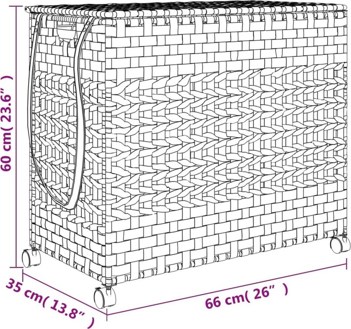 Immagine prodotto VidaXL Cesto portabiancheria con rotelle 66x35x60 cm in rattan,Materiale: rattan