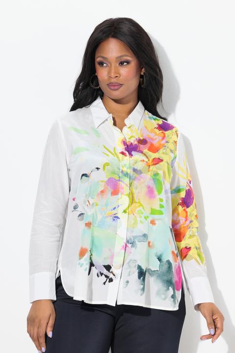 Immagine prodotto Ulla Popken Blusa dal taglio svasato con fiori, colletto da camicia e maniche lunghe (46, 48)