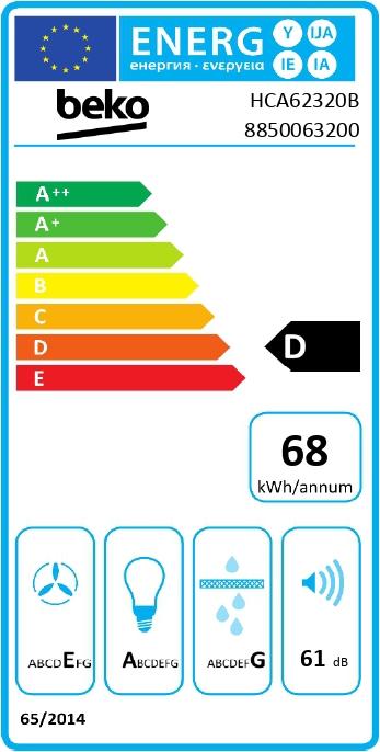 Energy Label Beko CHIMNEY COOKER HOOD HCA62320B $