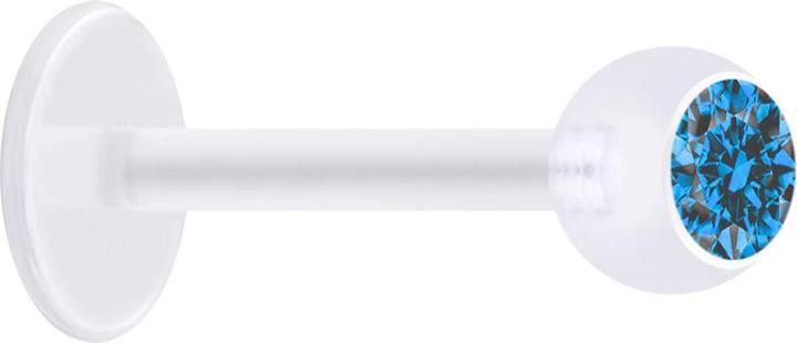Produktbild Star Piercing Micro Labret transparent mit Kugel und Kristall hellblau (Kunststoff, ohne Messing)