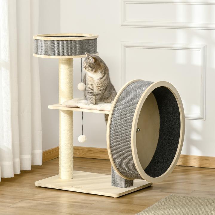 Image du produit PawHut Arbre à chat avec roue d'exercice (91 cm, Multicolore)