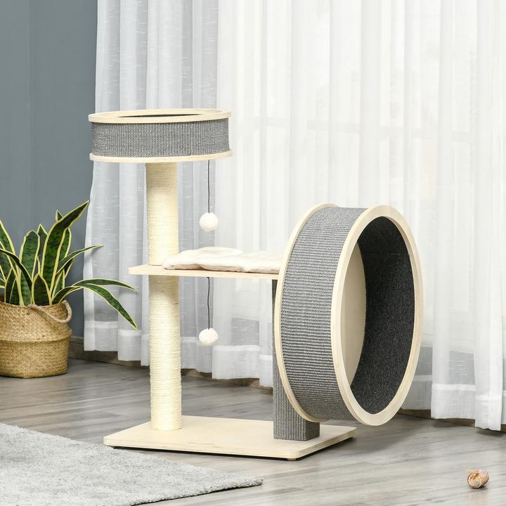 Image du produit PawHut Arbre à chat avec roue d'exercice (91 cm, Multicolore)