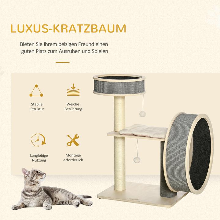 Image du produit PawHut Arbre à chat avec roue d'exercice (91 cm, Multicolore)