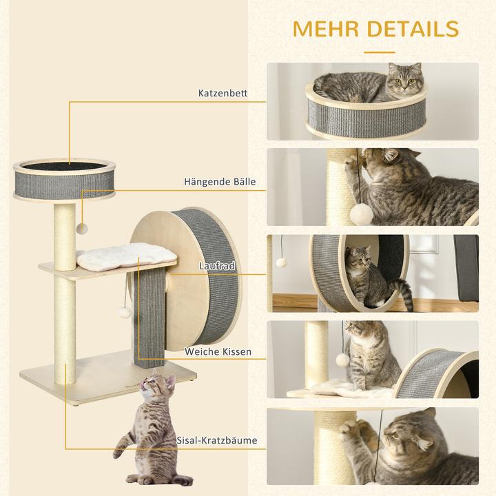Image du produit PawHut Arbre à chat avec roue d'exercice (91 cm, Multicolore)