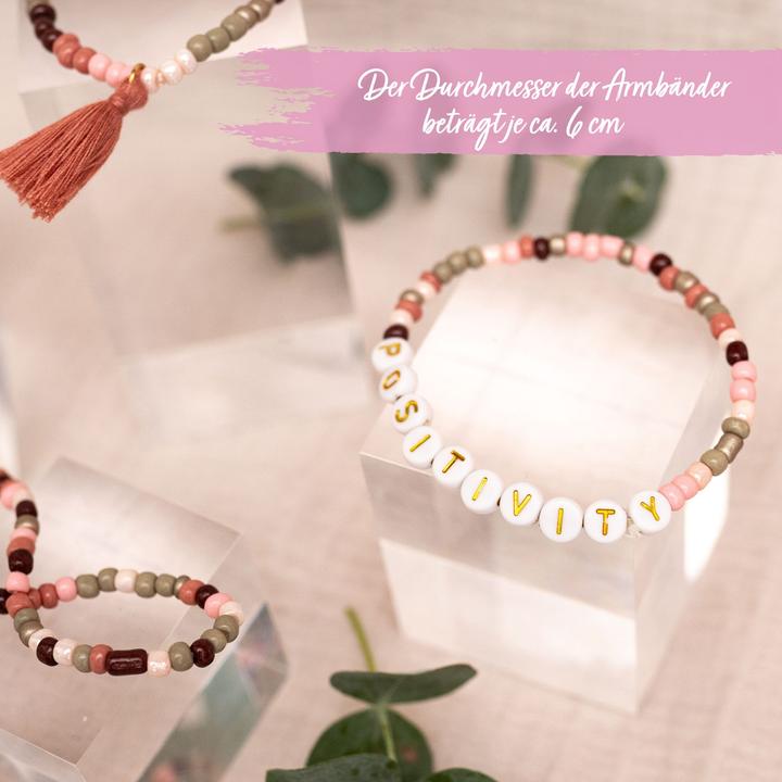 Immagine prodotto Papierdrachen 4 Perlenarmbänder – POSITIVITY und SELFLOVE (Materiale sintetico, Tessuto, Gomma)