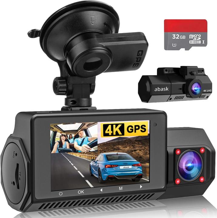 Abask 4K Dashcam mit GPS und Nachtsicht (Eingebautes Display, Nachtsicht, GPS-Empfänger, 4K)