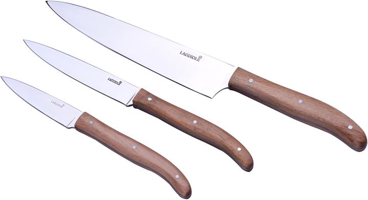 Laguiole 3 Kitchen Knives On Wooden Block