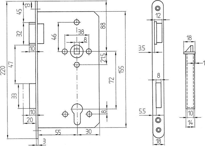 Actual product image Bever Corridor mortise lock, left, PZ72, TGL, butt, forend silver lacquered
