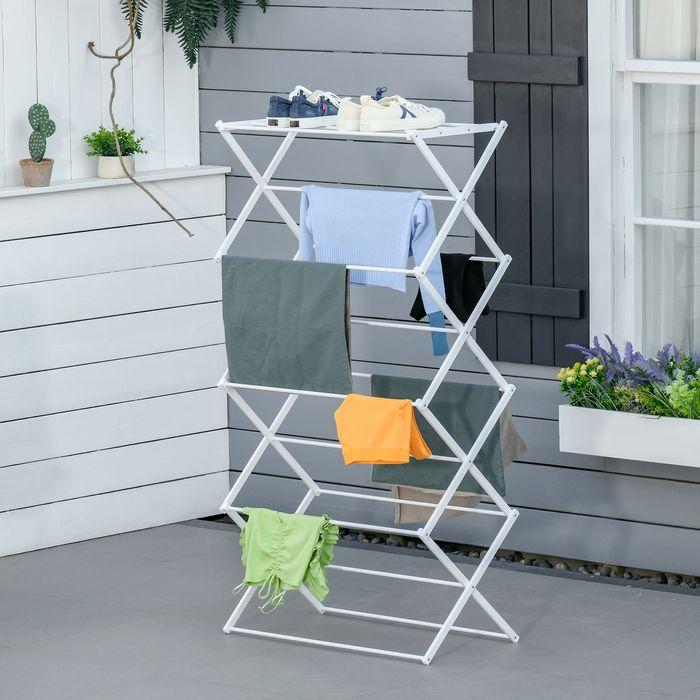 Actual product image Swisshandel24 Foldable drying rack 8-tier drying rack Tower dryer Tower drying rack Metal drying rack