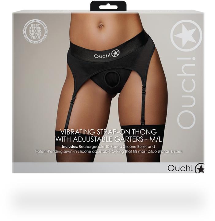 Image du produit Ouch! Vibrating Strap-on Thong, Adjustable Garters - M/L (L, M)