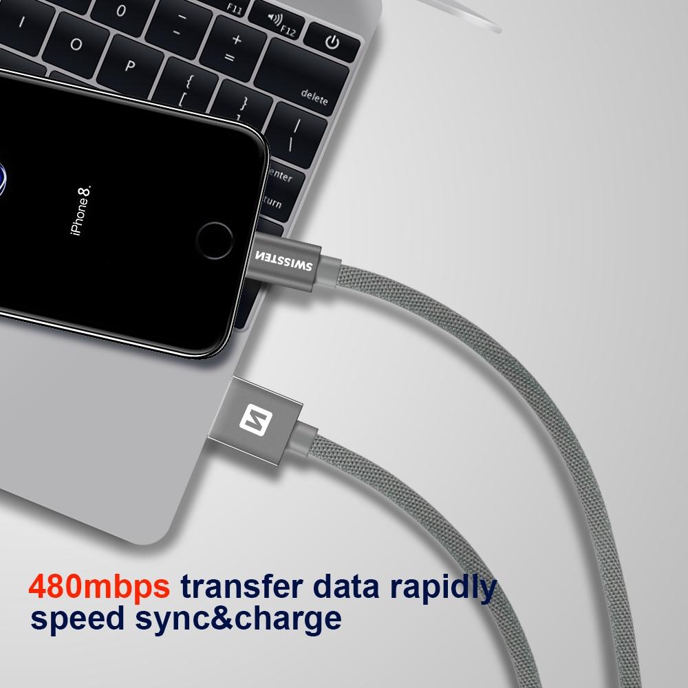 Thumbnail - Swissten Datenkabel Textil USB / Lightning 2.0 M (2 m, USB 3.2 Gen 1), USB Kabel