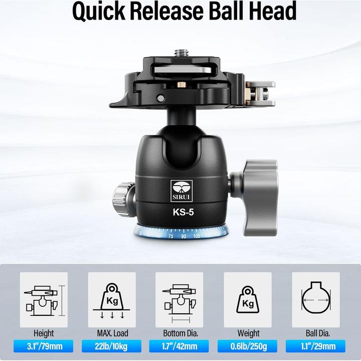 Image du produit Sirui KS-5 rotule ball black avec attache rapide et plateau TY-55X (Tête sphérique)