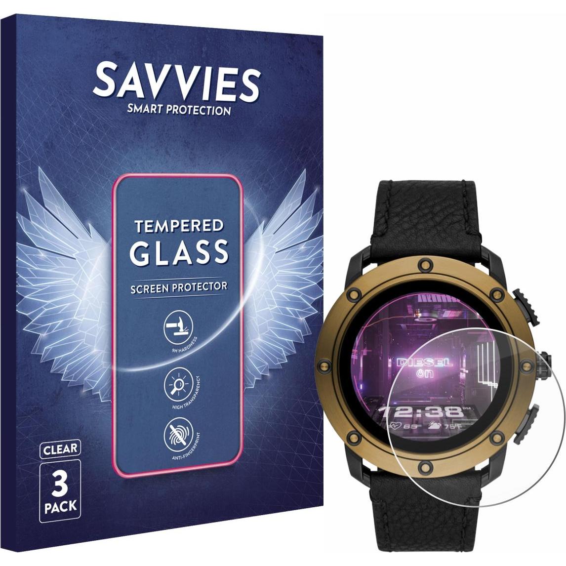 Savvies Panzerglas Hartglas Displayschutz, Smartwatch Schutzfolie, Transparent
