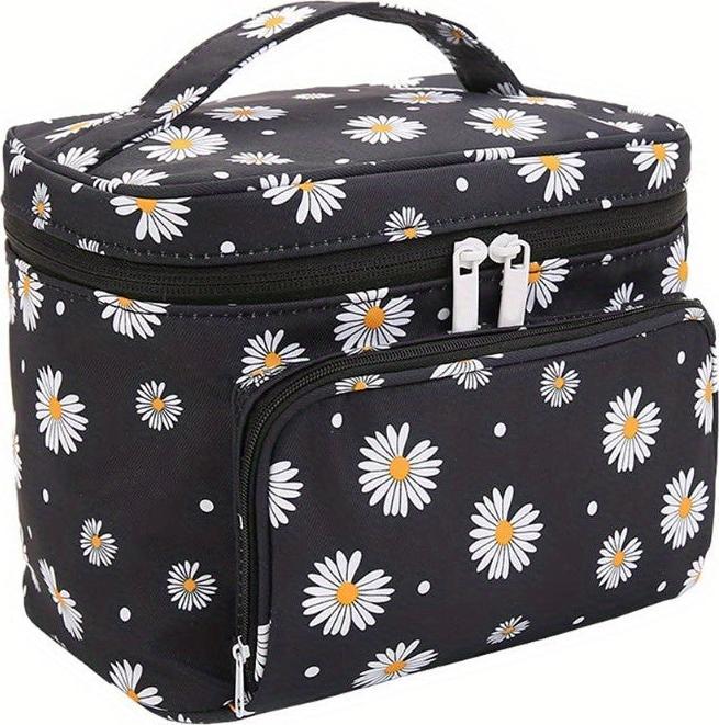 Only-Bags.Store Daisy Print Makeup Tasche grosse Kosmetiktasche mit Pinselhalter Reise Make Up Tasche
