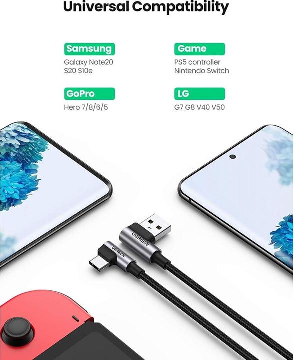 Image du produit Ugreen Câble de recharge rapide USB C à angle droit (0.50 m, USB 2.0)