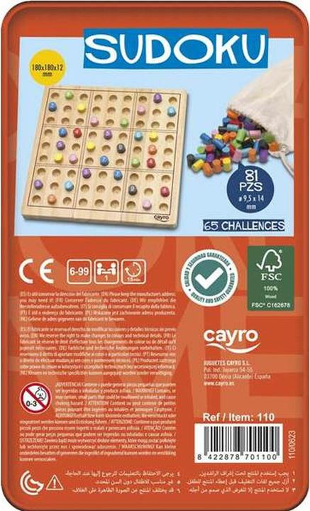 Actual product image Cayro FSC Sudoku in metal box (English, French, German, Italian, Portuguese, Spanish, 1 Players)