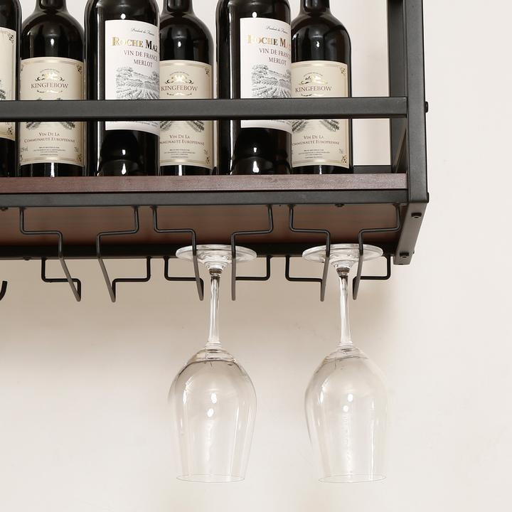 Actual product image En.Casa Weinregal mit Glashalterung Borejle 100x30x65 cm Schwarz/Walnussoptik