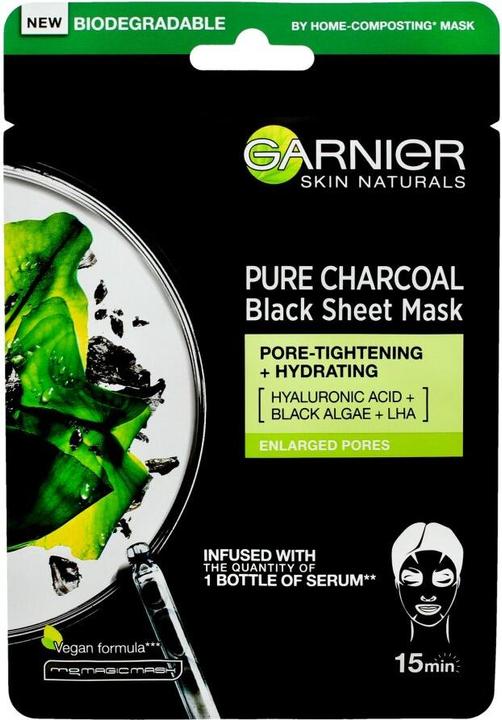 Produktbild Garnier ack Textile Mask With Seaweed Extract Pure Charcoal Skin Natura L S (Black Tissue Mask) 28 (28 ml)
