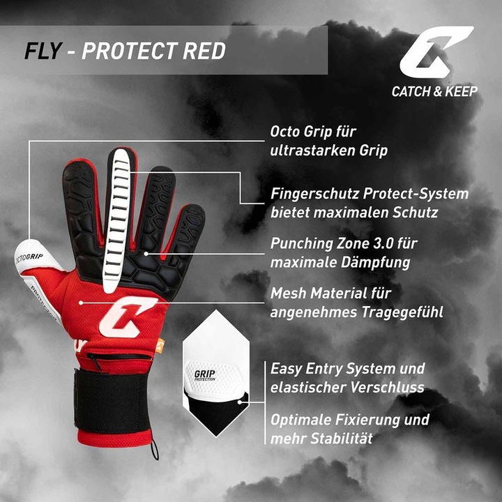 Image du produit Catch & Keep Gants de football Fly Protect taille 9 Rouge Gardien de but Gants de gardien de but (9)