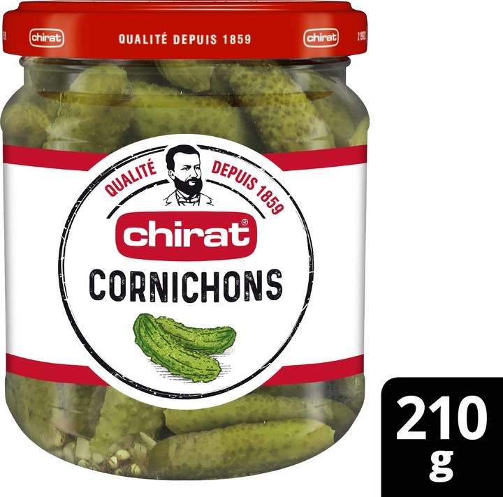 Image du produit Chirat Cornichons au vinaigre, idéaux pour la raclette, la fondue, l'apéritif, les plats froids & snacking (210 g)