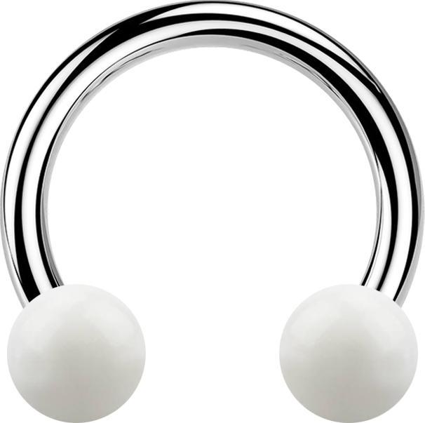 Image du produit Star Piercing Micro Circular Barbell argent avec deux boules blanches (sans laiton, Acier chirurgical 316L, Matières plastiques)