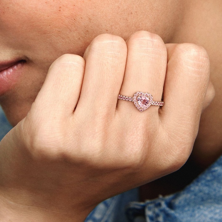 Actual product image Pandora 14k Rose Gold Sparkling Heart Ring (56, 925 Silver)