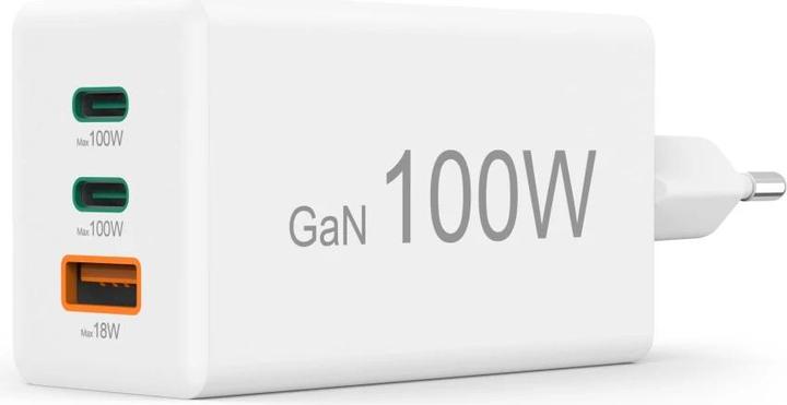 Actual product image Hama Fast charger, GaN, 2x USB-C PD, 1x USB-A QC, mini charger, 100 W, WS (100 W, 3 ports)