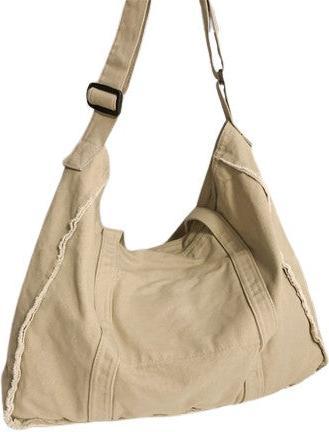 Actual product image Only-Bags.Store Simple canvas tote shoulder bag, simple shoulder bag, rough edge canvas bag, student